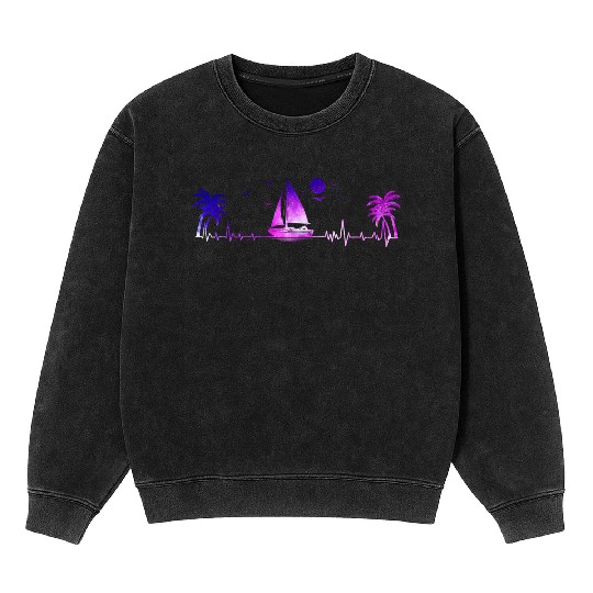 Sailboat Heartbeat Sunset Ocean Mineral Wash Sweatshirts