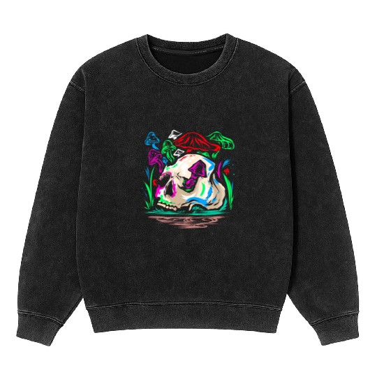 Psychedelic Magic Mushroom - Space Shroom Mineral Wash Sweatshirts