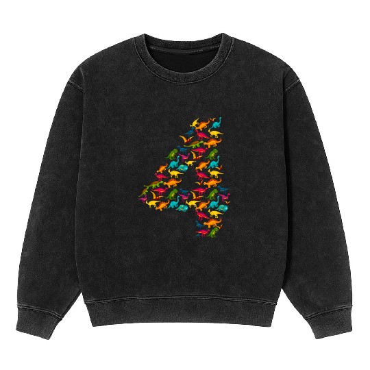 T Rex Dinosaur Four Year Old 4th Birthday Boy Gift Mineral Wash Sweatshirts
