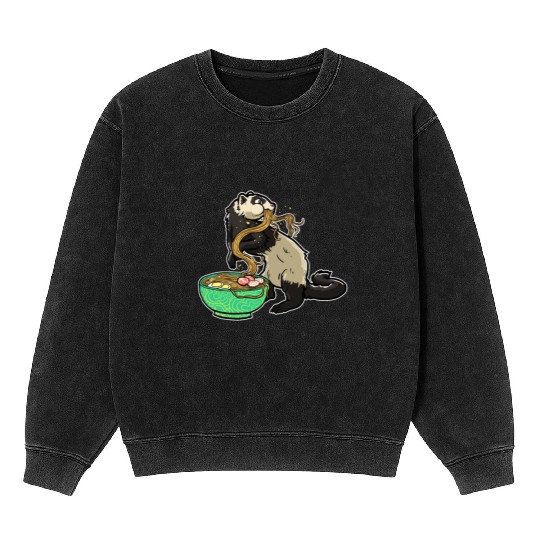 Japanese Noodles Kawaii Ramen Bowl Ferret Mineral Wash Sweatshirts