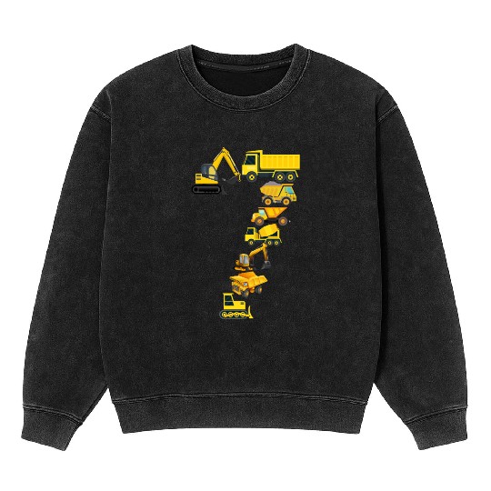 Construction Vehicles Trucks For 7 Year Old Boys Mineral Wash Sweatshirts