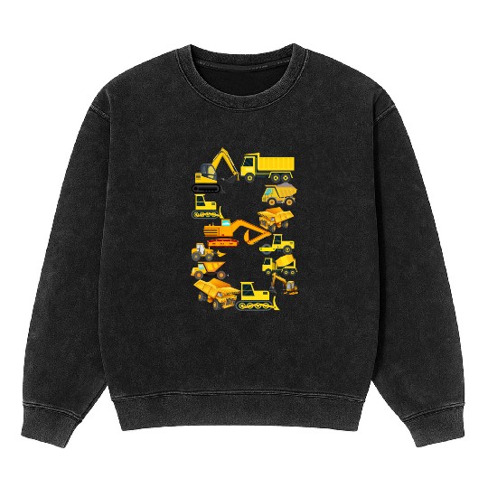 Construction Vehicles Trucks For 8 Year Old Boys Mineral Wash Sweatshirts