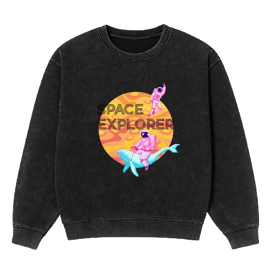 Space Explorer Two Astronauts and A Blue Whale Mineral Wash Sweatshirts