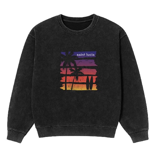 Cool Saint Lucia Surfing Fan Beach Palm Tree Mineral Wash Sweatshirts