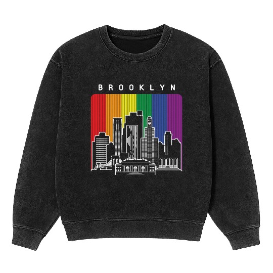 Brooklyn New York Skyline Rainbow Flag Mineral Wash Sweatshirts