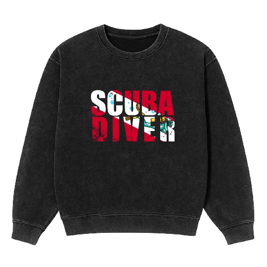Scuba Diver Red White Flag Vintage Scuba Diving Mineral Wash Sweatshirts