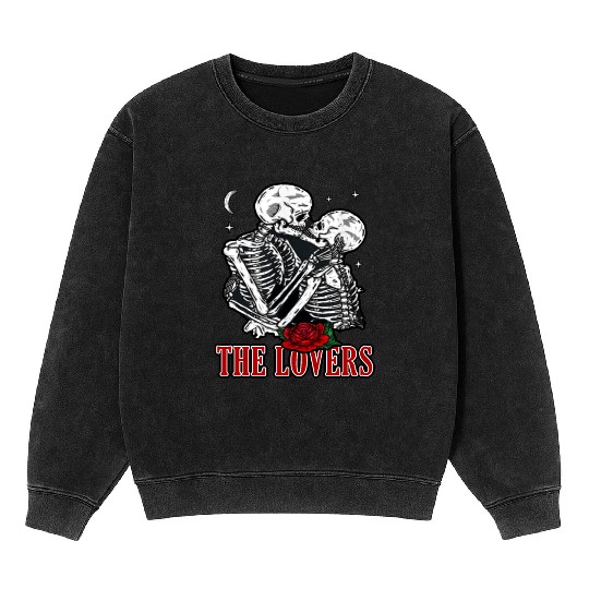 The Lovers Vintage Tarot Card Astrology Skull Mineral Wash Sweatshirts