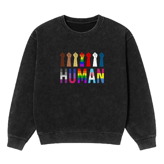 Human Rights For All Resist Feminist LGBT Black Mineral Wash Sweatshirts