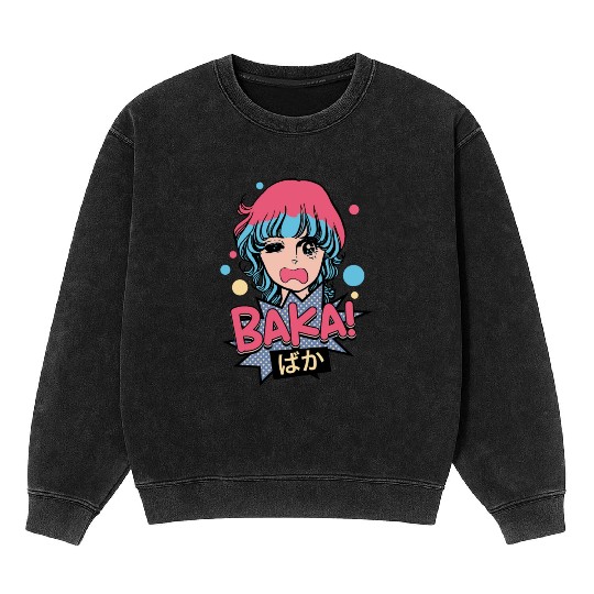 Baka! Japanese Aesthetic Otaku Girl Vintage Mineral Wash Sweatshirts