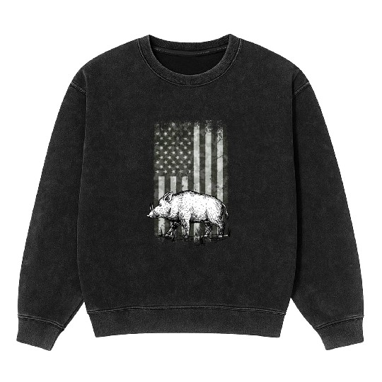 Patriotic Wild Boar Hunting Season For Hog Mineral Wash Sweatshirts