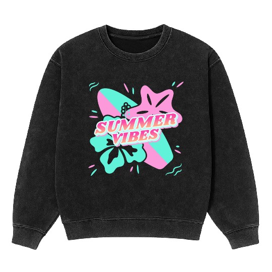 Summer Vibes - Beach, surf, hibiscus and starfish Mineral Wash Sweatshirts