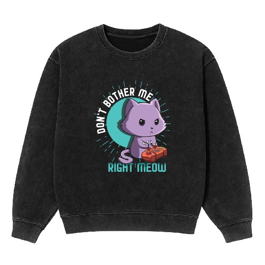 Meow Kawaii Cat Playing Video Game Lover Gaming Mineral Wash Sweatshirts