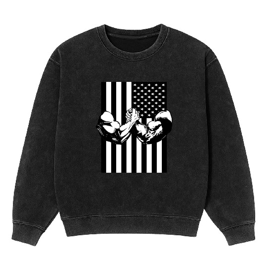 Arm Wrestling USA Flag Muscle Mineral Wash Sweatshirts