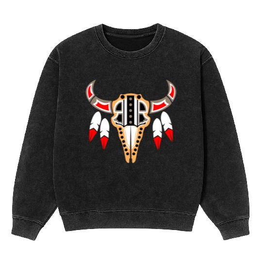 Native American Buffalo Skull for Tribal Art Lover Mineral Wash Sweatshirts