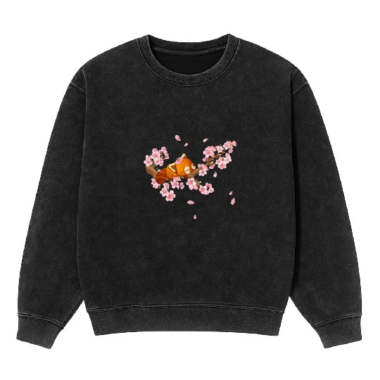 Cute Japanese Art Cherry Blossom Kawaii Red Panda Mineral Wash Sweatshirts