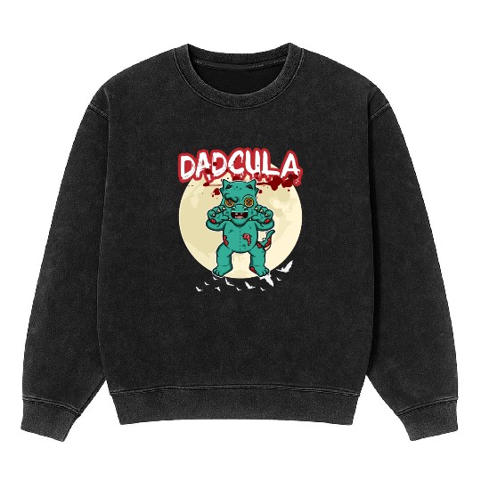 Dadcula Dracula Vampire Dad Funny Halloween Party Mineral Wash Sweatshirts