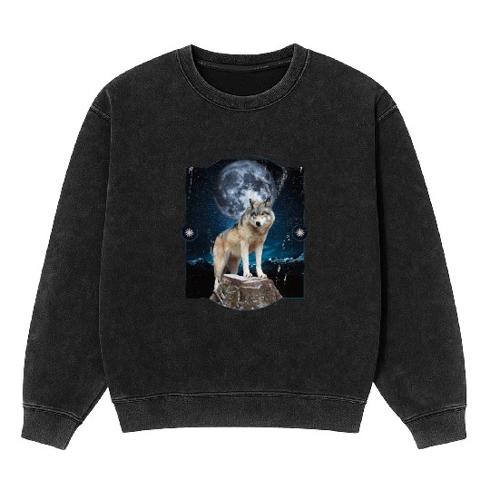 Wolf Moon Forest Wolves Nature Nature Liever Full Mineral Wash Sweatshirts
