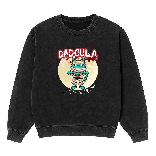Dadcula Dracula Vampire Dad Funny Halloween Party Mineral Wash Sweatshirts