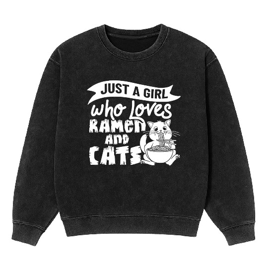 Ramen Cat Bowl Chicken Noodle Soup Japanese Mineral Wash Sweatshirts