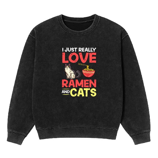 Ramen Cat Bowl Chicken Noodle Soup Japanese Mineral Wash Sweatshirts