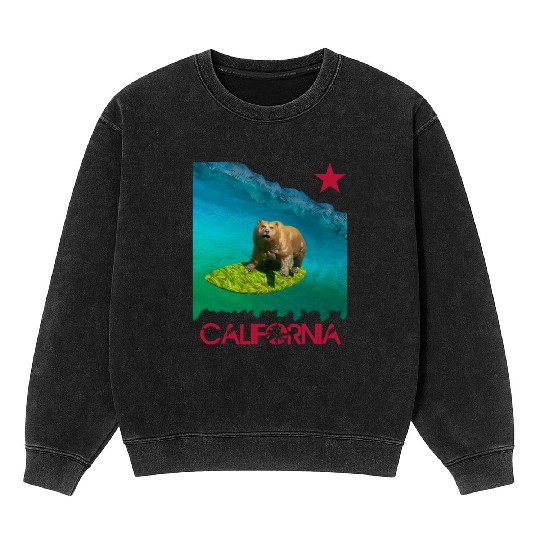 SURFING BEAR , on california Mineral Wash Sweatshirts