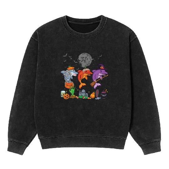 Mummy Pumpkin Witch Dolphin Halloween Mineral Wash Sweatshirts