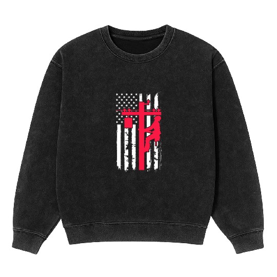 Lineman USA American Flag Mineral Wash Sweatshirts