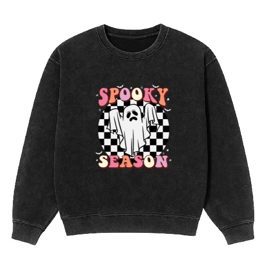 Spooky Season Halloween Vintage Text Design Mineral Wash Sweatshirts