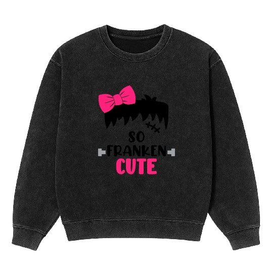 So Franken Cute Pink Girls Halloween Monster Mineral Wash Sweatshirts