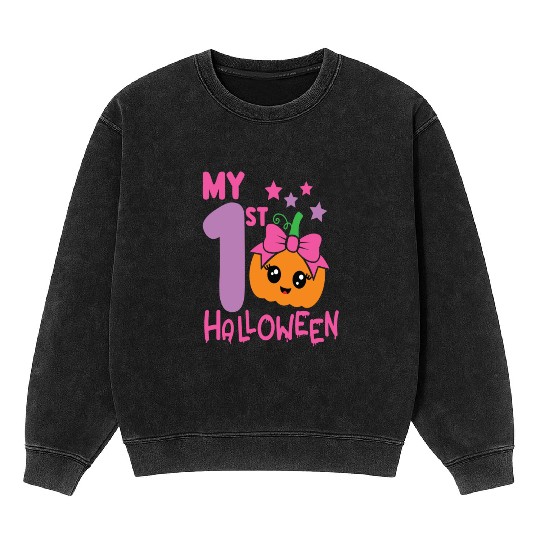 My 1st Halloween Cute Pink Punpkin Birthday Girls Mineral Wash Sweatshirts