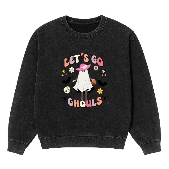 Cute Halloween Retro Floral Pumpkin Pink Girls Mineral Wash Sweatshirts