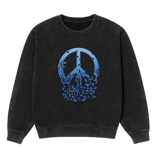 Blue Peace Sign Bullet Holes Disintegrates Mineral Wash Sweatshirts