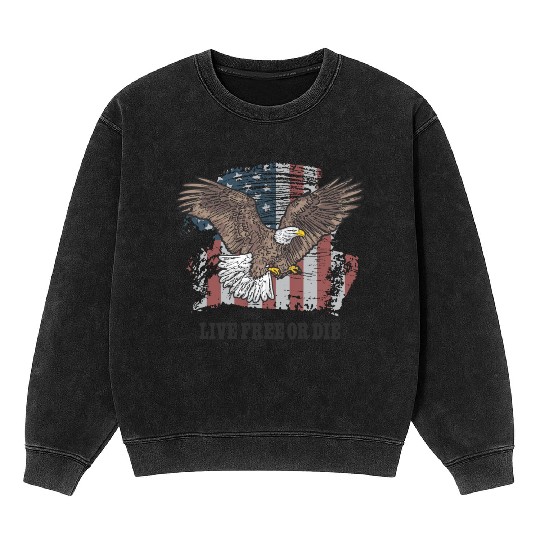 Live Free or Die - Bald Eagle - Grunge American Fl Mineral Wash Sweatshirts