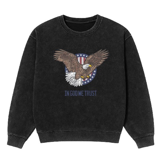 In God We Trust - Bald Eagle - Patriotic Mineral Wash Sweatshirts