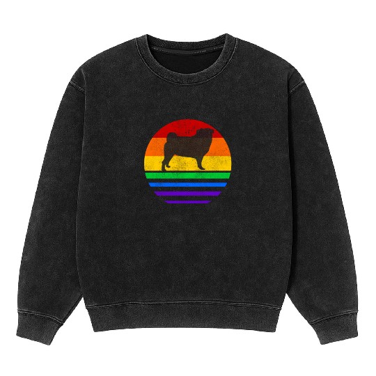 LGBT Pug Rainbow Flag Mineral Wash Sweatshirts