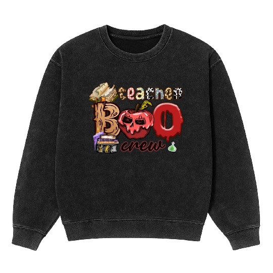 Funny Teacher Boo Crew Ghost Teacher Halloween Mineral Wash Sweatshirts