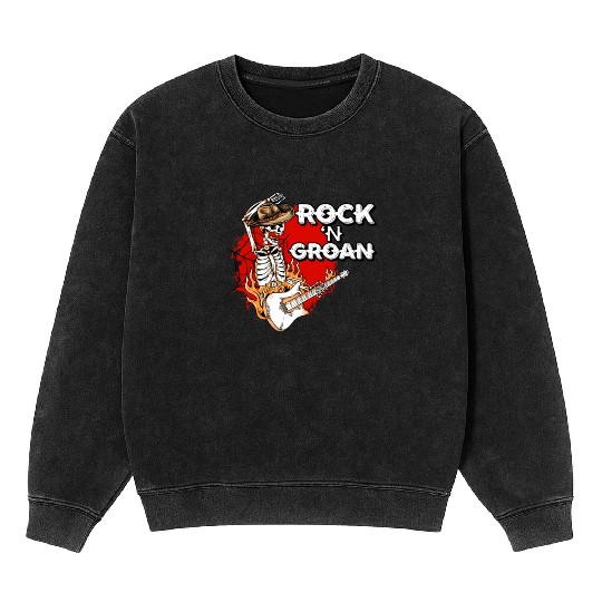Halloween Cowboy Skeleton Rocker Hand Rock Mineral Wash Sweatshirts