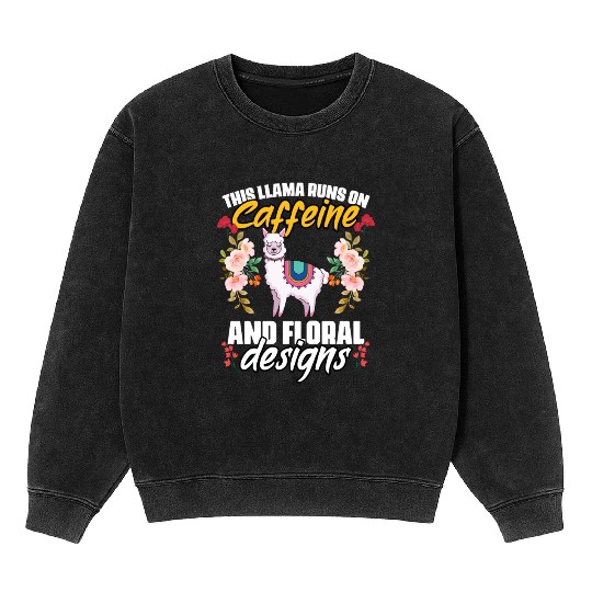 This Girl Runs On Caffeine Funny Floral Animal For Mineral Wash Sweatshirts