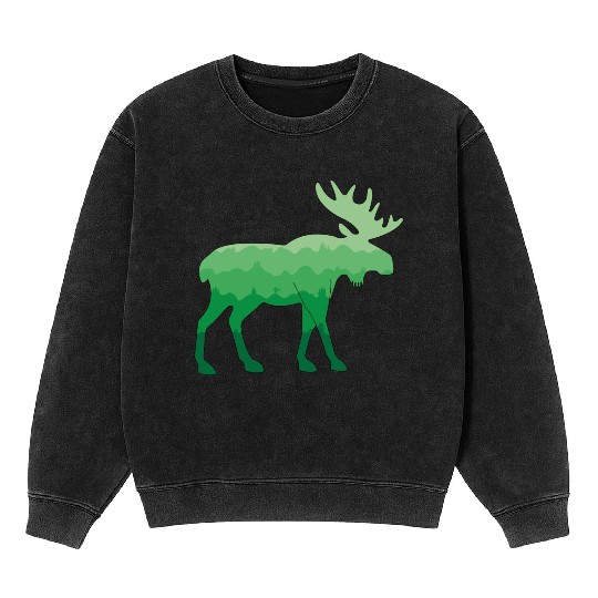 Moose and Mountain Biker (Green) Mineral Wash Sweatshirts