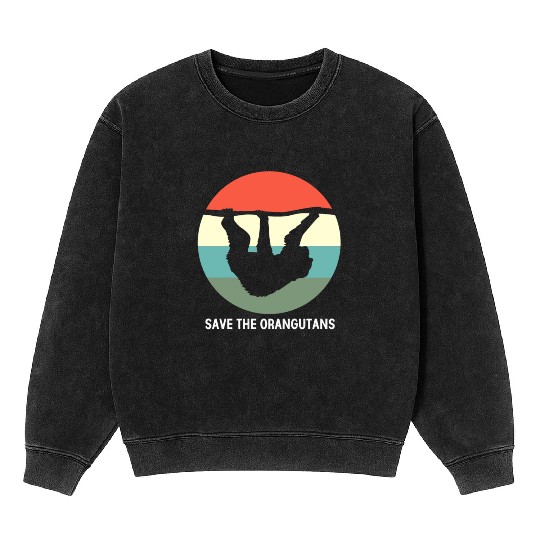 Vintage Ape Monkey Save The Orangutan Mineral Wash Sweatshirts