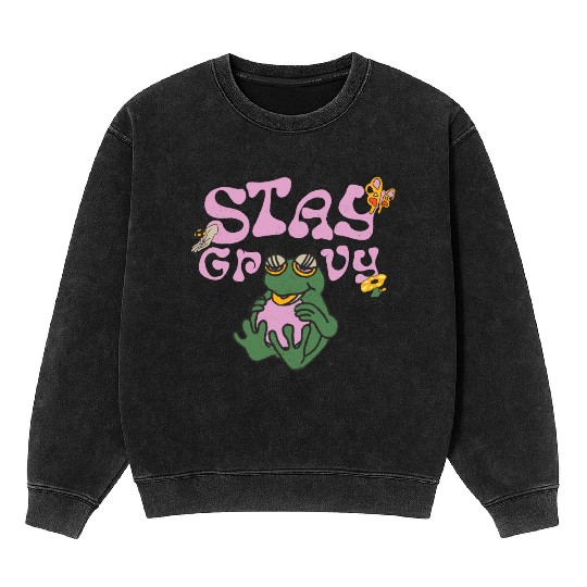 Stay Grvy - Pink Dark Green Typecentric Mineral Wash Sweatshirts