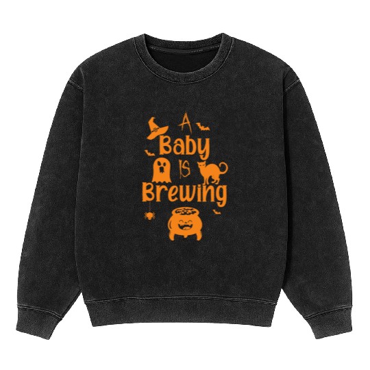 A Baby Is Brewing Maternity Halloween Women Funny Mineral Wash Sweatshirts