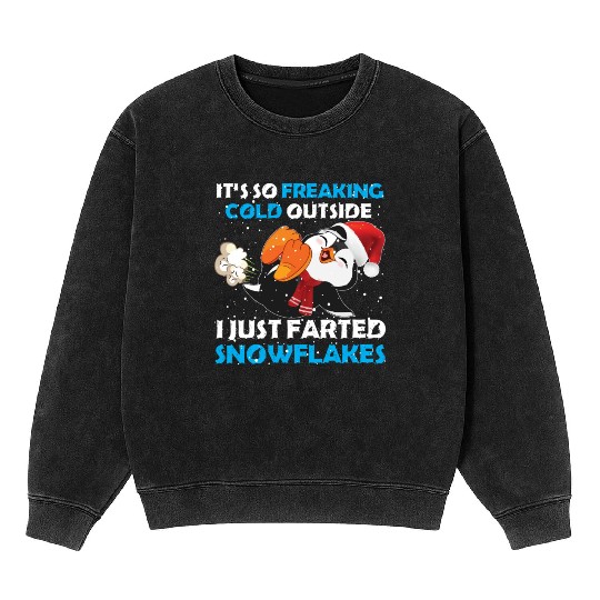 I Just Farted Snowflakes Funny Penguin Christmas Mineral Wash Sweatshirts