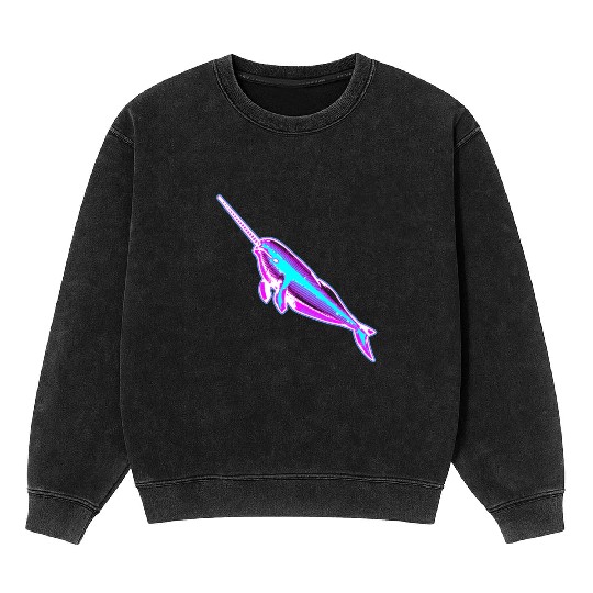 Synthwave Narwhal Mineral Wash Sweatshirts