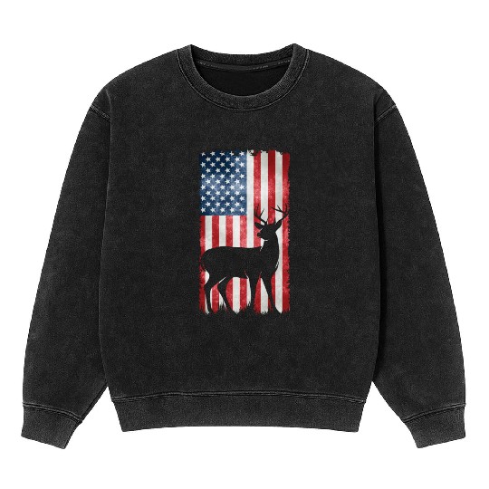 Deer Hunting American Flag Mineral Wash Sweatshirts
