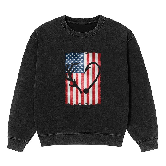 Deer Hunting American Flag Mineral Wash Sweatshirts