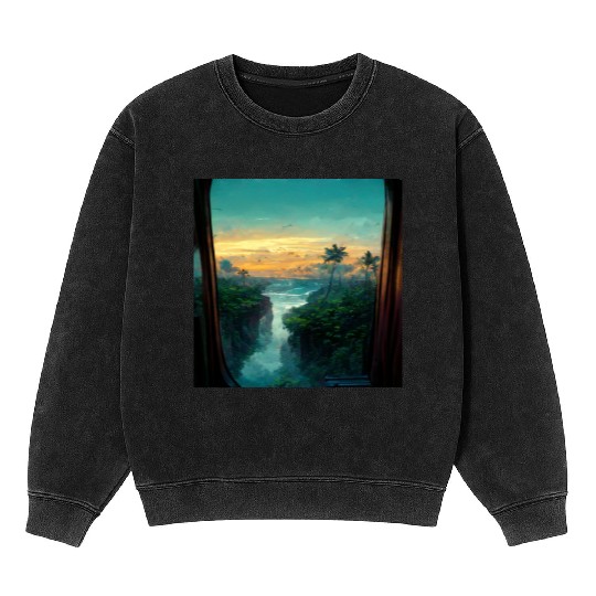 Paradise island painting Mineral Wash Sweatshirts