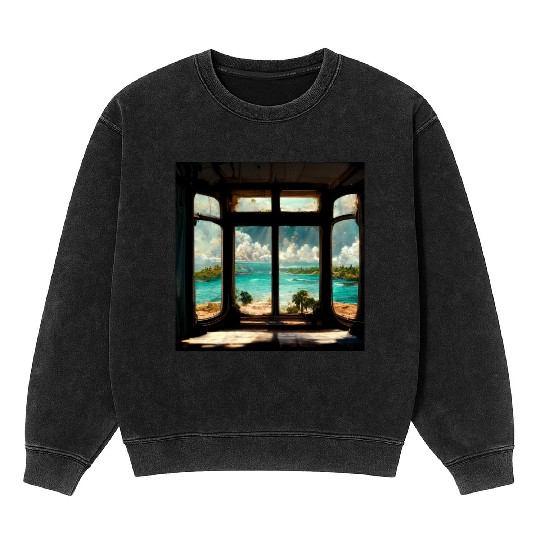 Paradise island painting Mineral Wash Sweatshirts