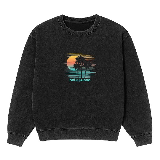 Hollywood California Stylish Souvenir Vacation Mineral Wash Sweatshirts