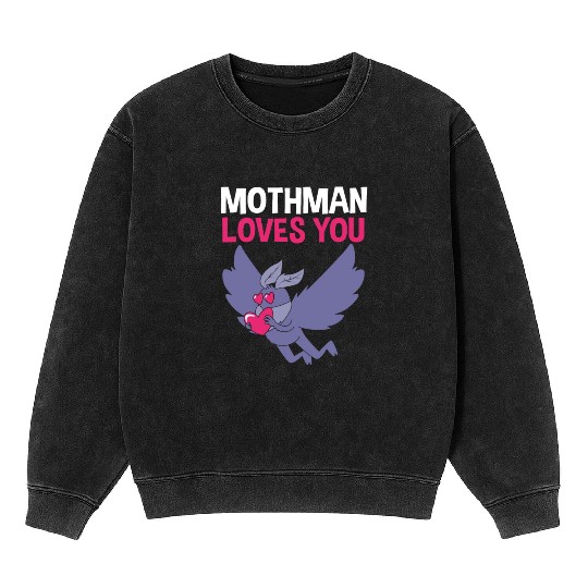 Mothman Loves You Valentines Day Cryptid For Women Mineral Wash Sweatshirts